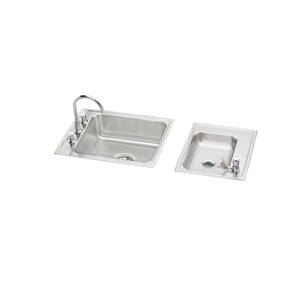 Lustertone Stainless Steel 41X19-1/2X5-1/2 Double Bowl Top Mount Classroom Sink+Faucet/Bubbler Kit